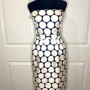 Banana Republic white navy polka dot strapless sheath dress
